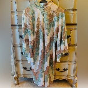 EUC La Vie Style House Wave Mini Sequin Caftan Dress One Size